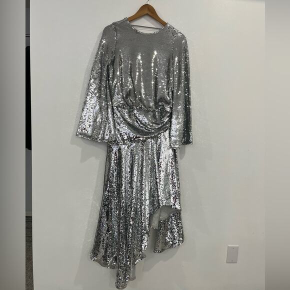 ASOS ARCHIVE Sequin Embellished Long Sleeve Dropped Waist Maxi Dress 0 - Picture 3 of 8